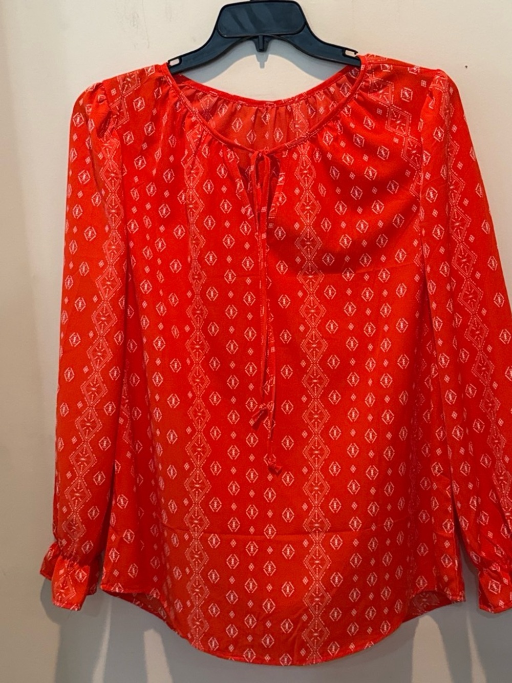 Women's Red Printed Long-Sleeve Peasant Blouse